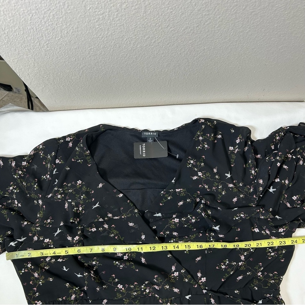 Torrid Black Floral Birds Print Chiffon Ruffled Wrap Versatile  Dress 2/2X/18-20 - Picture 12 of 16
